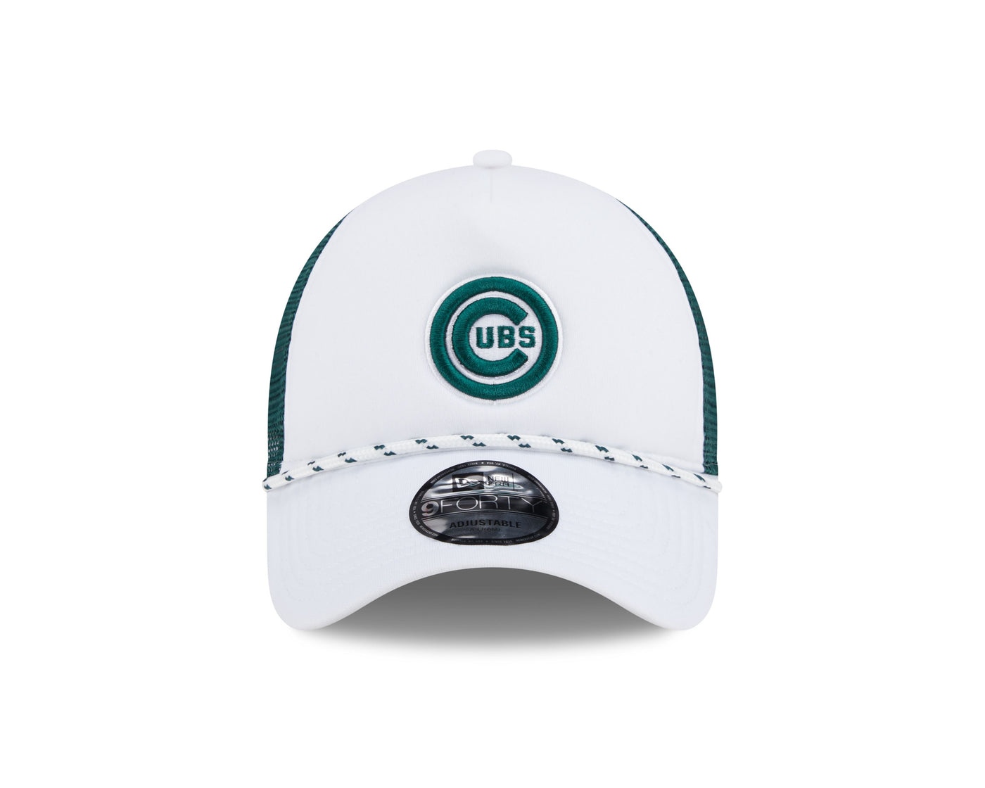 CHICAGO CUBS NEW ERA 940 WHITE AND GREEN ROPE TRUCKER CAP