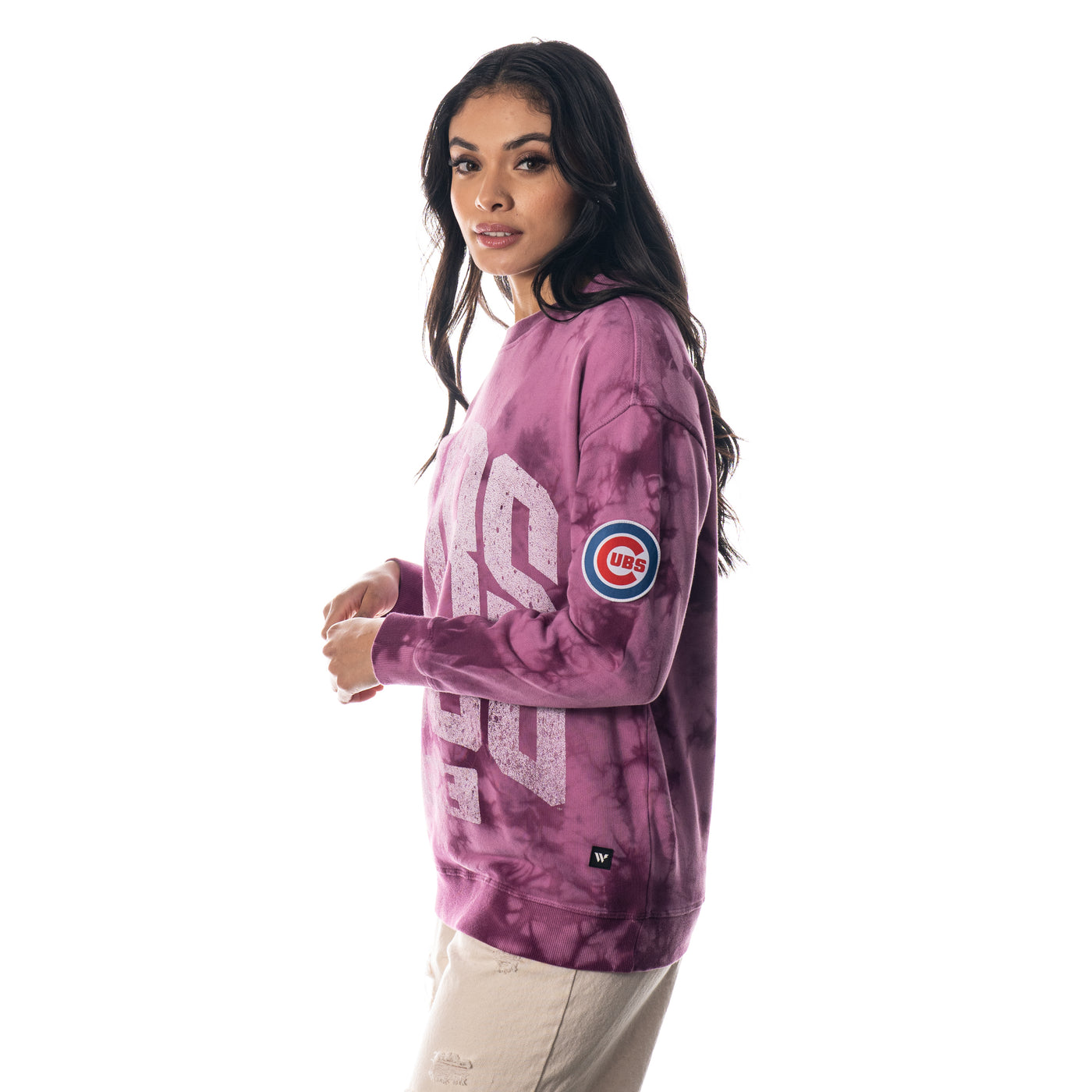 CHICAGO CUBS WILD COLLECTIVE WOMEN'S PINK DOUBLE COLLAR CREW