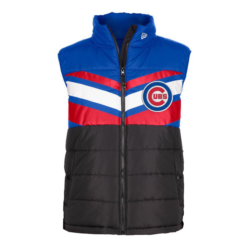 CHICAGO CUBS NEW ERA MEN'S C LOGO BLACK AND BLUE PUFFER VEST