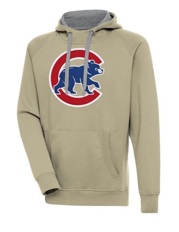 CHICAGO CUBS ANTIGUA MEN'S WALKING BEAR TAN LONG SLEEVE HOODIE