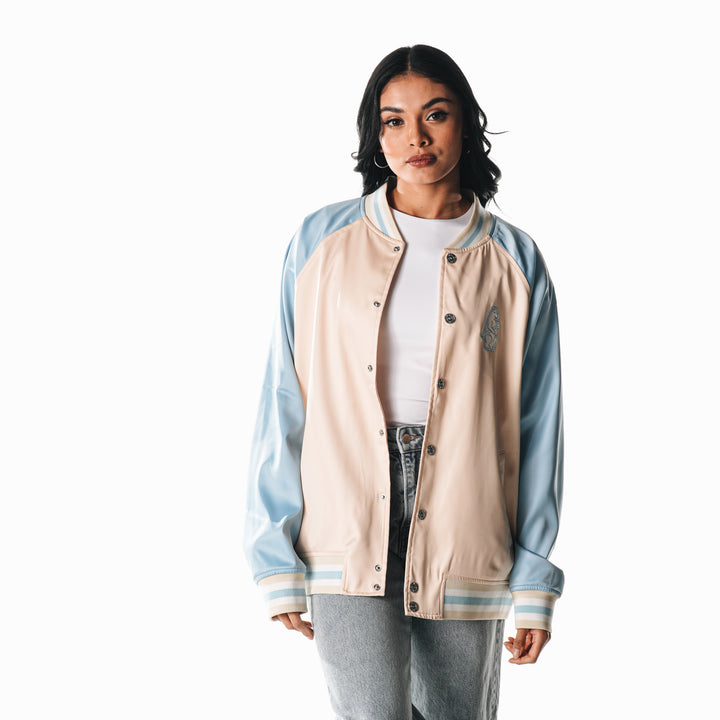 Chicago Cubs 1914 Women's Oversized Satin Bomber Jacket by The Wild Collective Jackets & Outerwear THE WILD COLLECTIVE