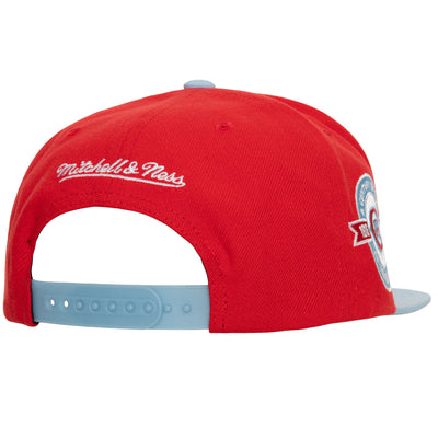 CHICAGO CUBS MITCHELL & NESS BULLSEYE LOGO RED SNAPBACK CAP