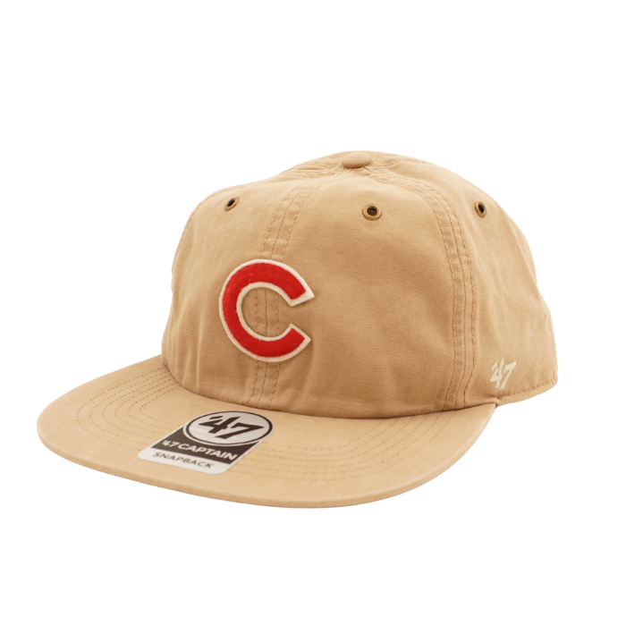 Chicago Cubs Logo Home Ragler Adjustable Cap in Khaki by '47 Brand Caps TWINS ENTERPRISE INC