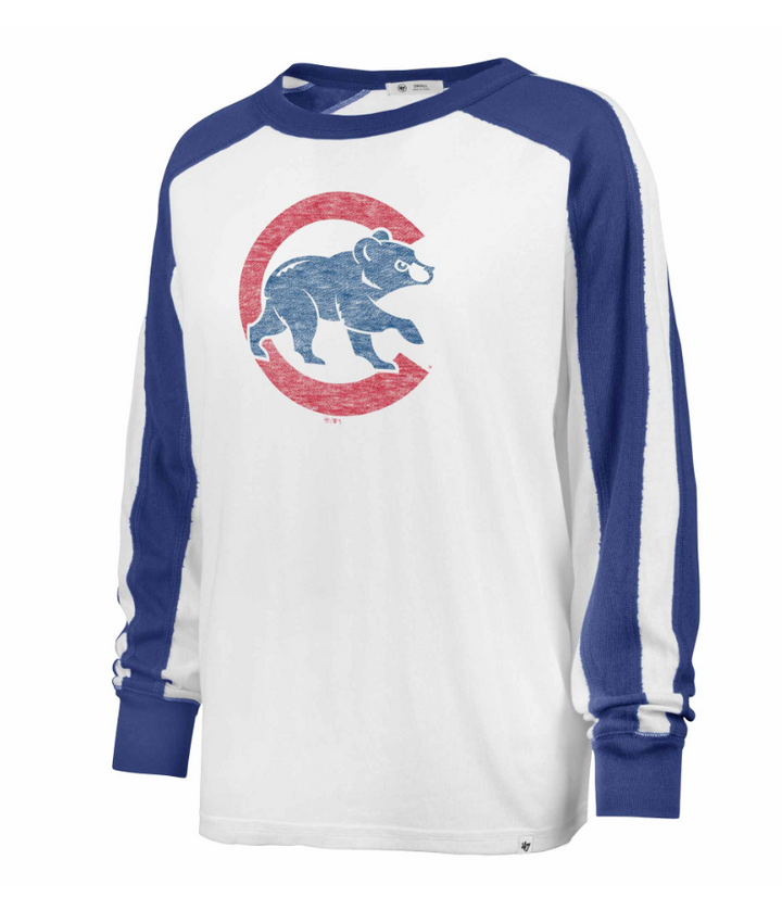 Chicago Cubs Walking Bear Women's White Premier Caribou Long Sleeve Tee by '47 Brand Long Sleeve Tees '47 Brand