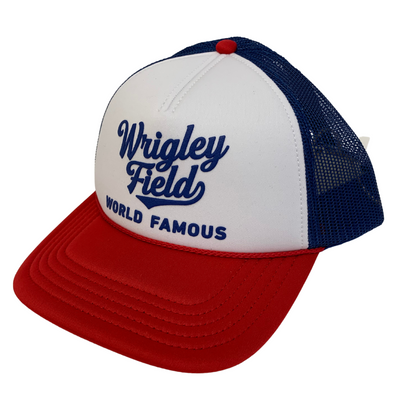 WRIGLEY FIELD AMERICAN NEEDLE RED WHITE AND BLUE TRUCKER CAP