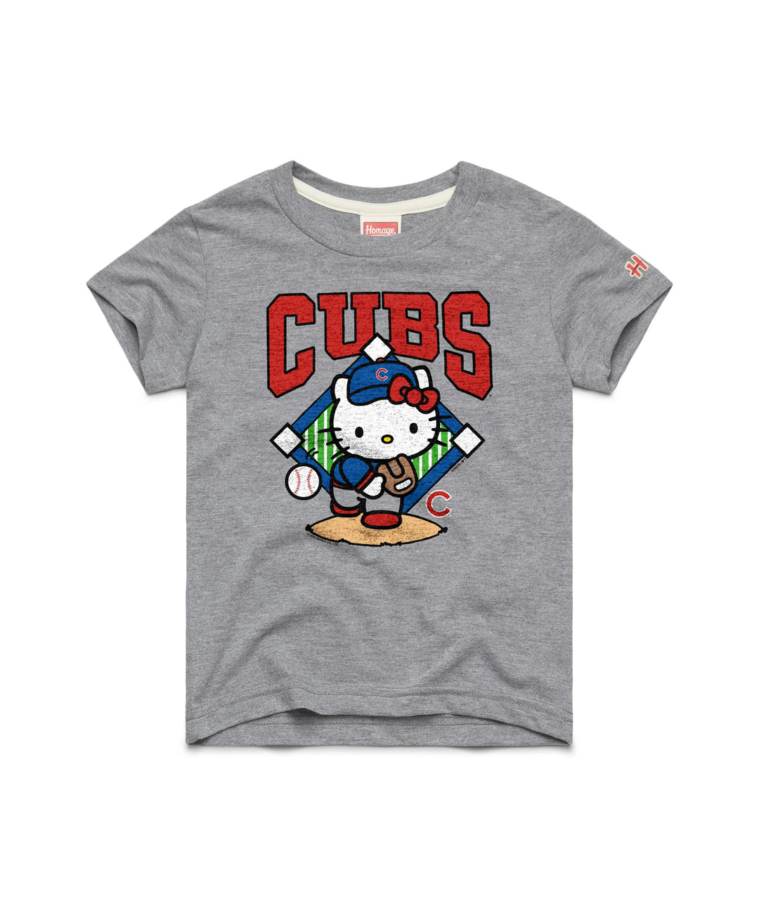 Chicago Cubs Hello Kitty Pitcher Youth Tee in Gray by Homage Kids T-Shirt HOMAGE