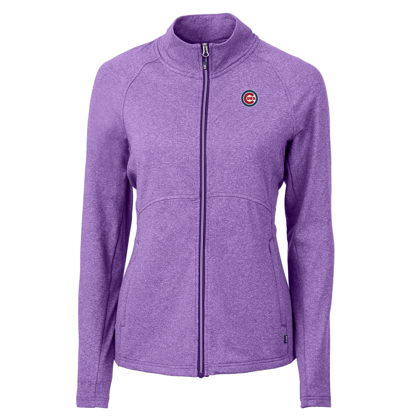 CHICAGO CUBS CUTTER & BUCK WOMEN'S HEATHER PURPLE FULL ZIP