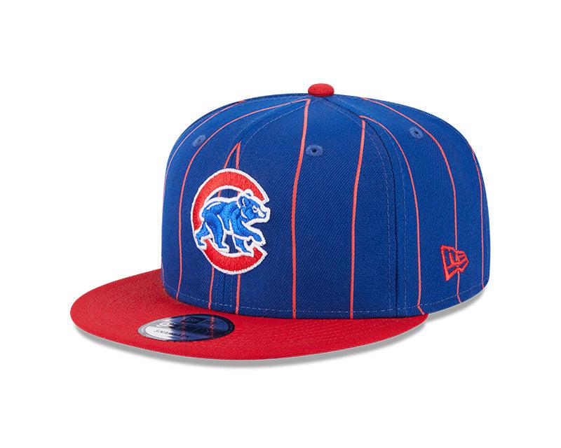 CHICAGO CUBS NEW ERA WALKING BEAR BLUE AND RED PINSTRIPE SNAPBACK CAP