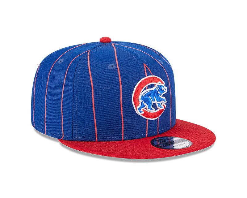 CHICAGO CUBS NEW ERA WALKING BEAR BLUE AND RED PINSTRIPE SNAPBACK CAP