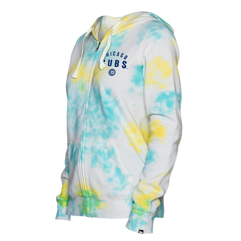 CHICAGO CUBS NEW ERA WOMEN'S TEAL AND YELLOW TIE DYE HOODIE Sweatshirts & Hoodies NEW ERA CAP COMPANY INC