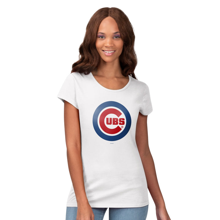 CHICAGO CUBS GIII WOMEN'S WHITE ENDZONE TEE Short Sleeve Tees GIII LEATHER